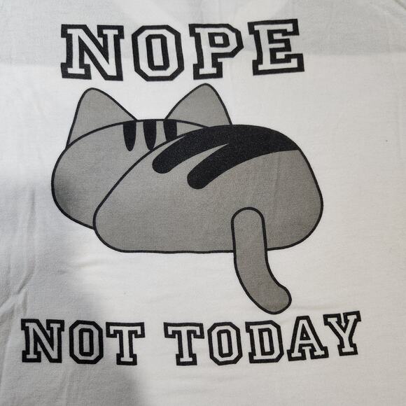 Electric Pink Black and White Graphic V Neck Cute Kitty Nope Not Today Top - M - Picture 3 of 7
